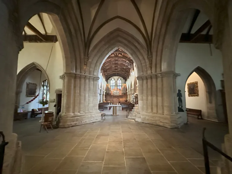 Looking through the pointed arches of the central tower crossing in Wantage church