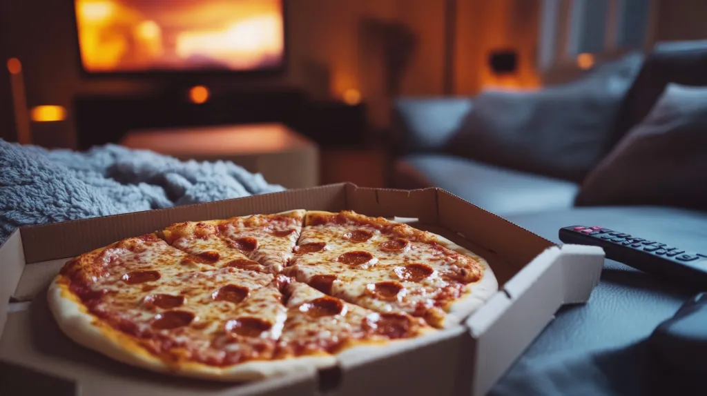 A takeaway pizza in its box