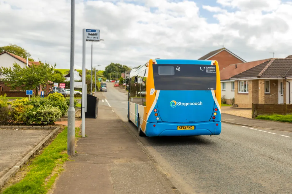 A Stagecoach bus at a village bus stop