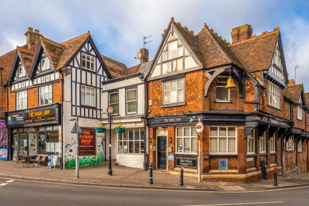 The Bell and the timber-framed shops on Wantage Market Place